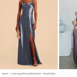 Birdy Grey Lisa Long Shiny Satin Dress - French Blue, Size Medium